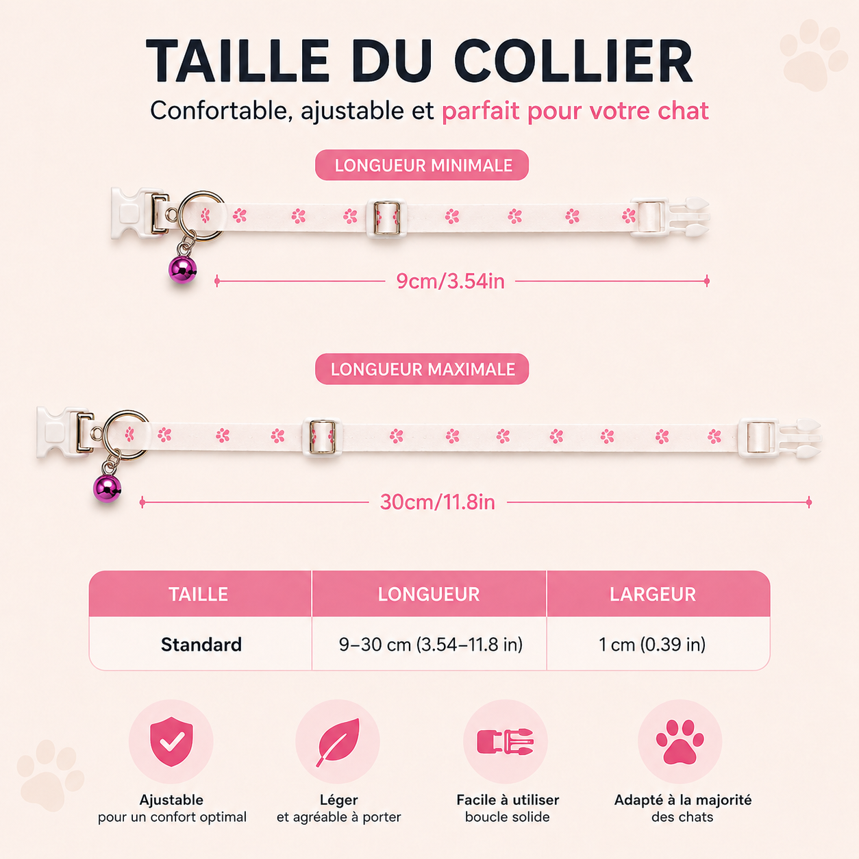 Taille des Bijoux pour chat