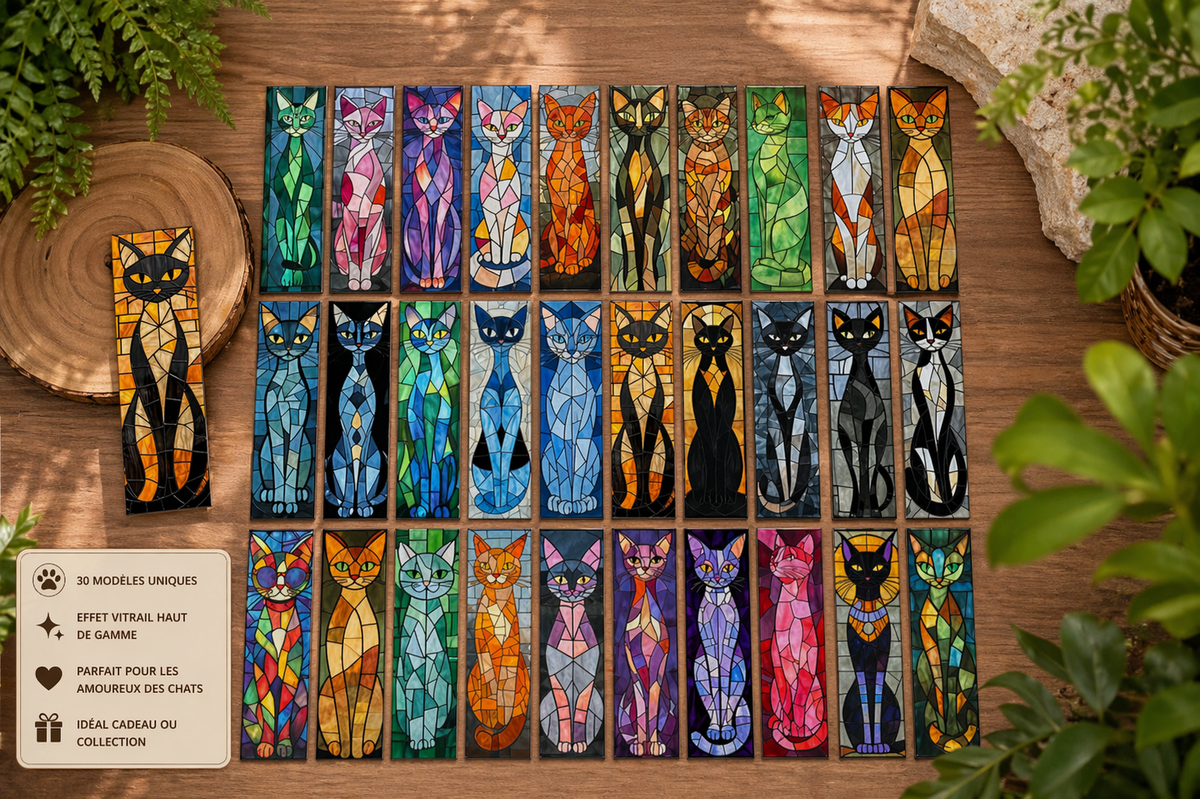 30 model de signet de lecture de chat multicolor
