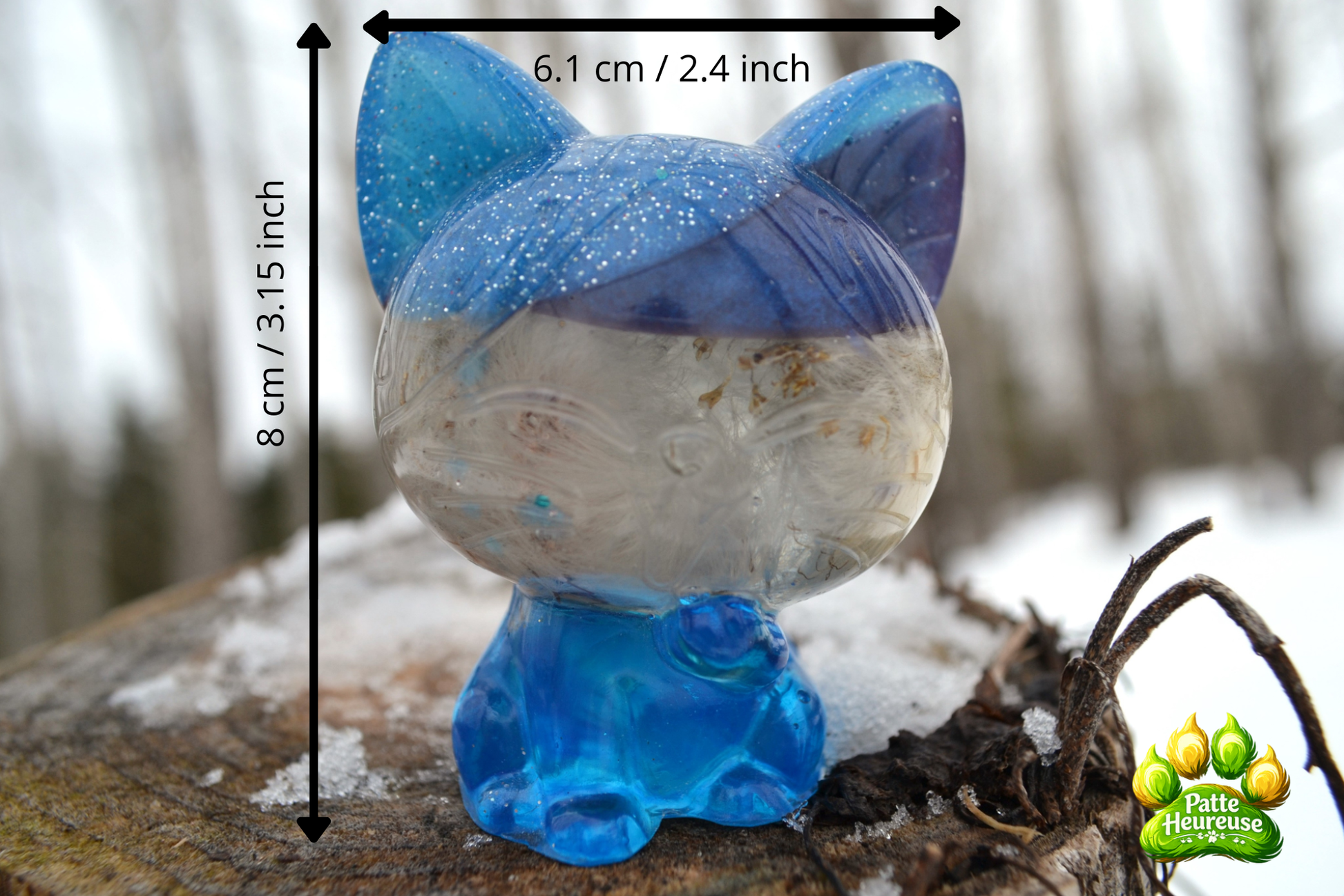 Chat en resine epoxy avec mesure de chaque coté