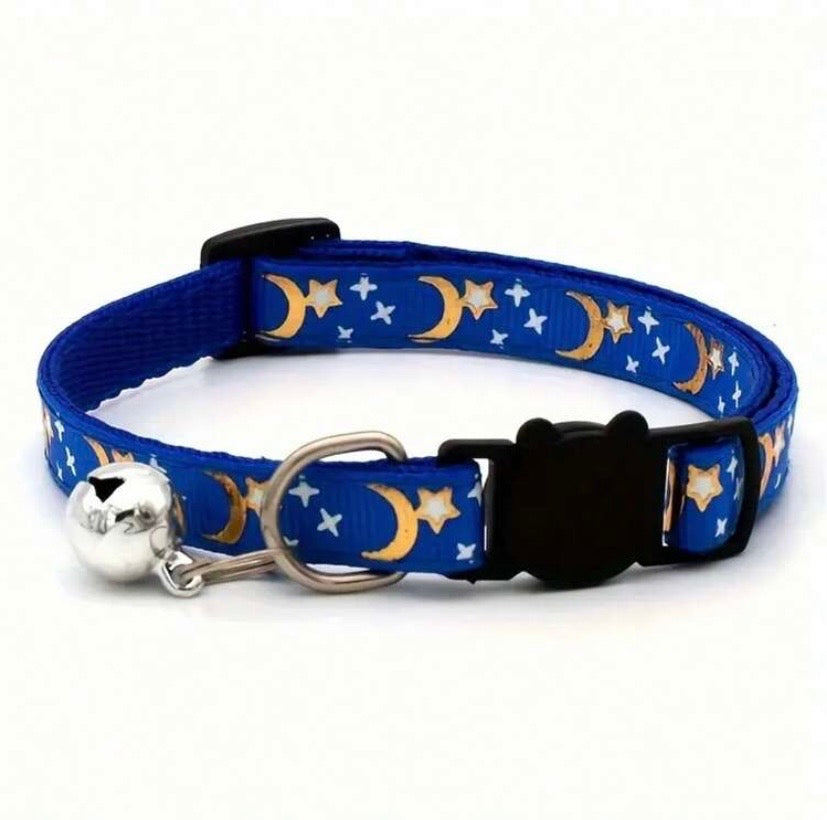 Collier pour Chat Réglable avec Clochette | Motif Lune et Étoiles 🌙