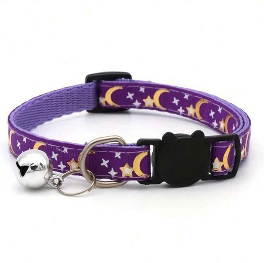 Collier pour Chat Réglable avec Clochette | Motif Lune et Étoiles 🌙