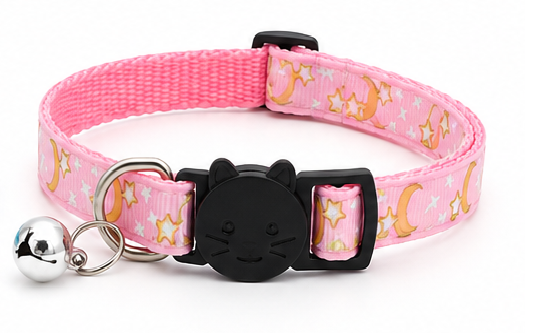 Collier pour Chat Réglable avec Clochette | Motif Lune et Étoiles 🌙