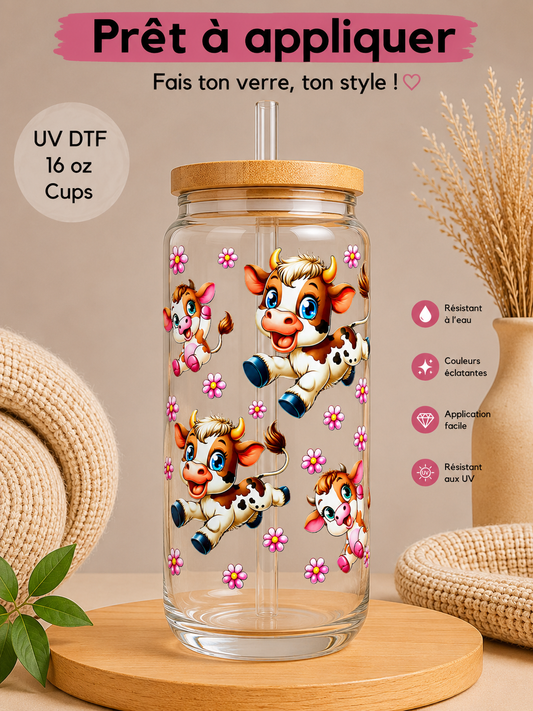 Vache et Fleur rose