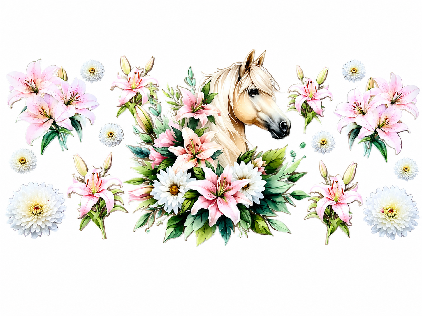 Cheval et Lys rose et blanche
