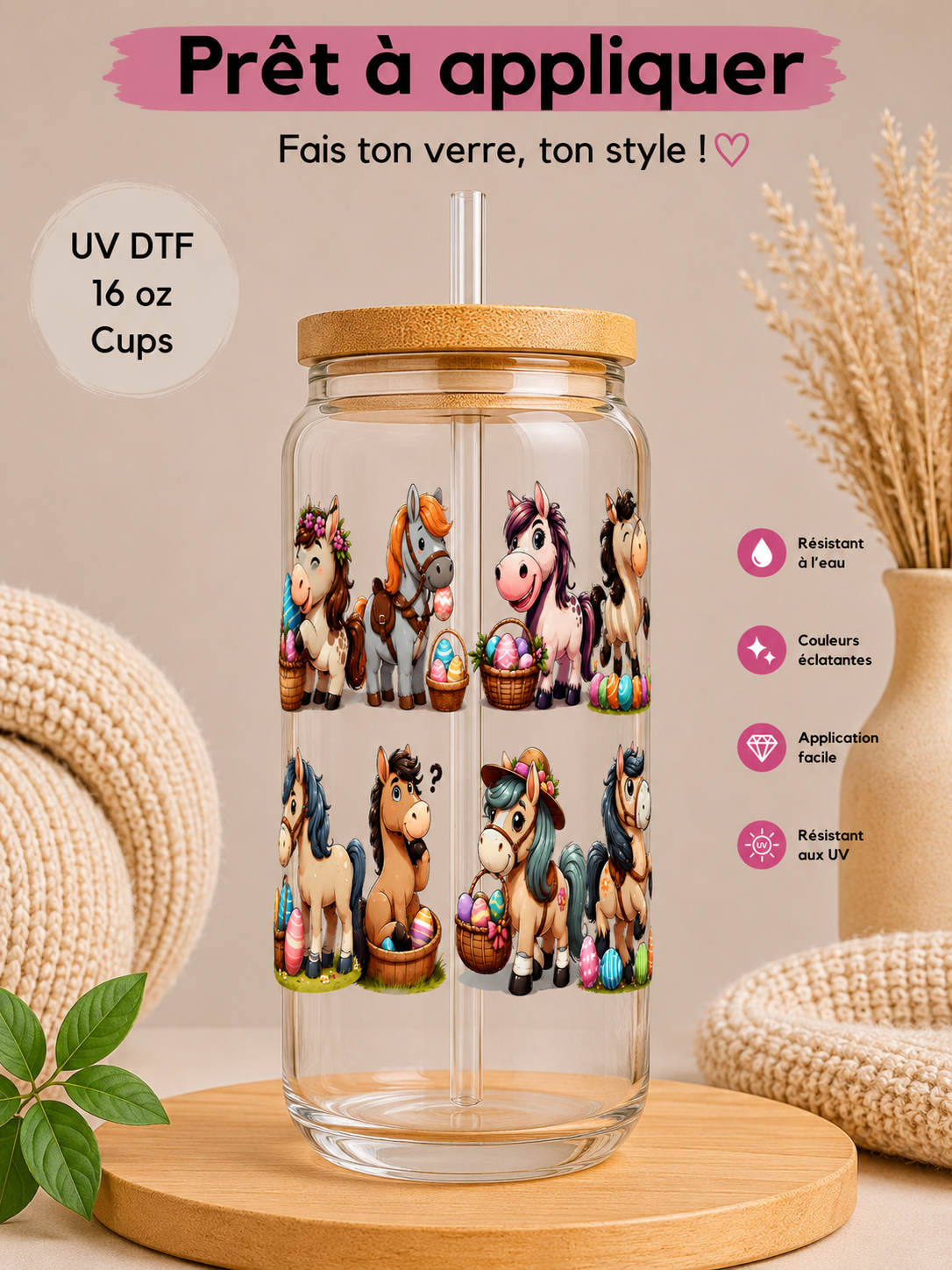 Collant uv de chevaux de paque sur verre 16 oz