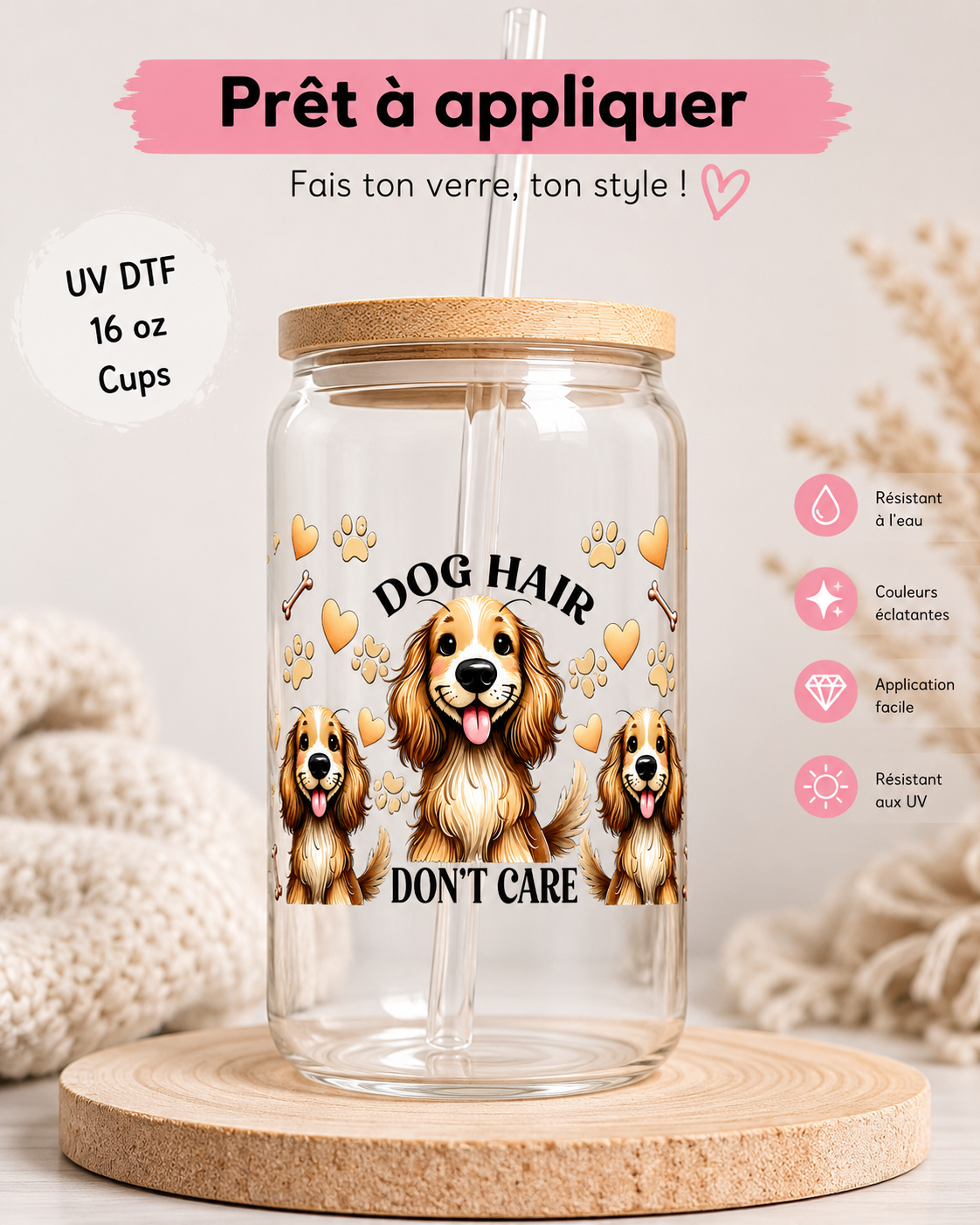 Dog Hair Dont Care Avec 3 Cooker . Forme de Pattes , D'os Et De Coeur De Couleur Beige 