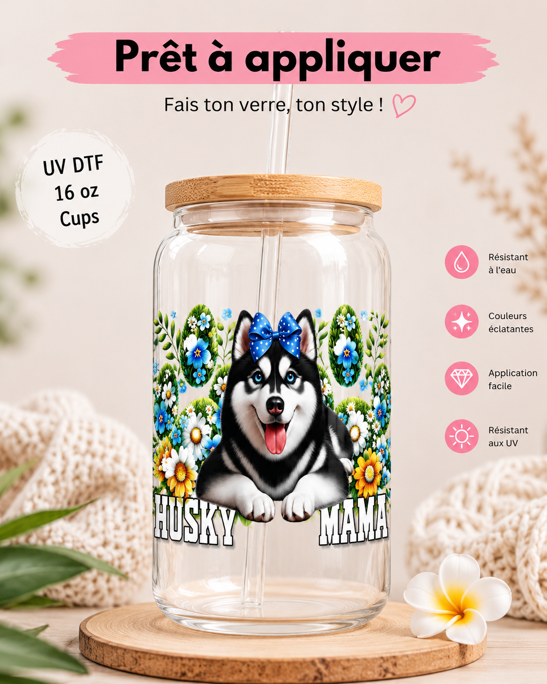 Husky Mama Avec Des Formes De Patte Pleine De Fleur