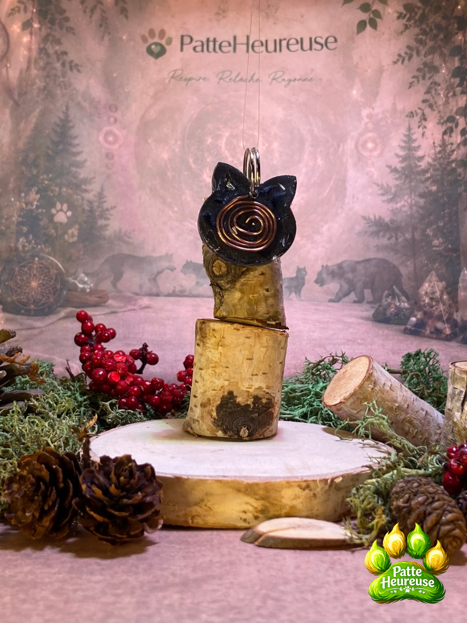 Vortex en cuivre dans un  medaillon en tete de chat 