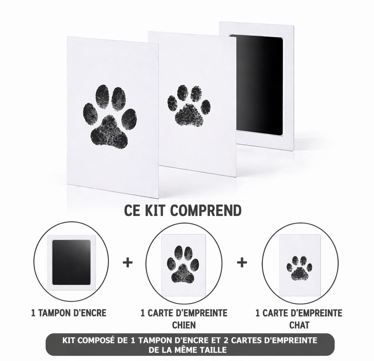 kit comprend 1 tampon 2 carte pour patte