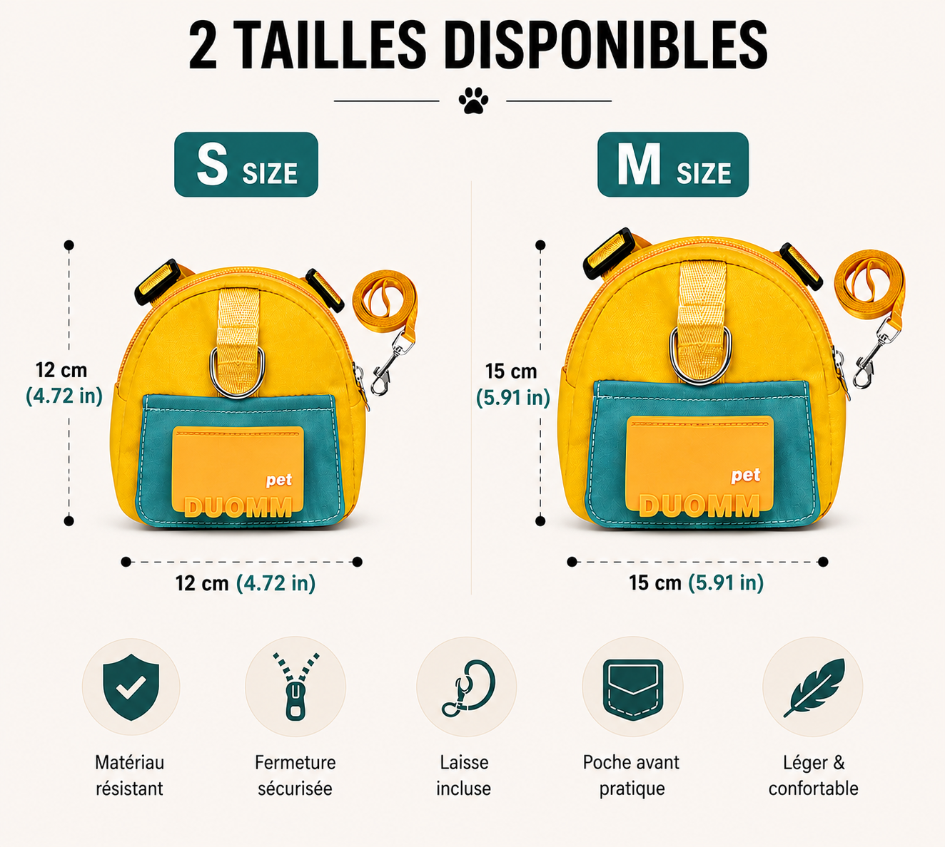 Grandeur des sac pour le transport d'accessoires de chien en balade