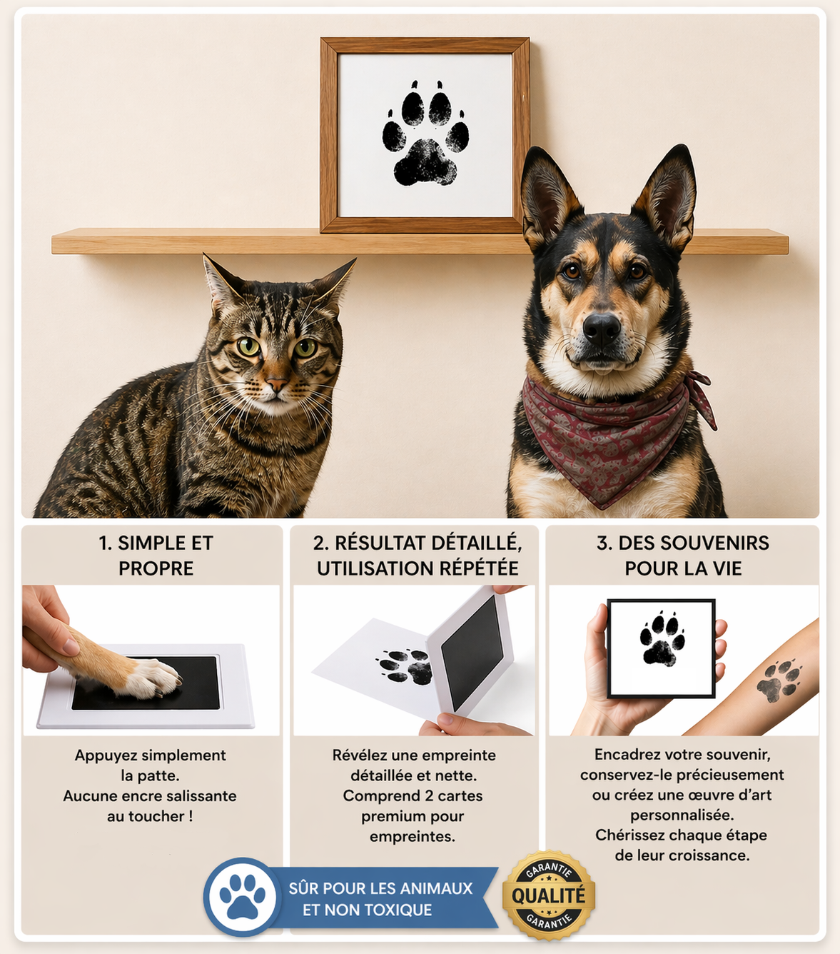 Chat et chien souvenir encre pour pied d'animaux